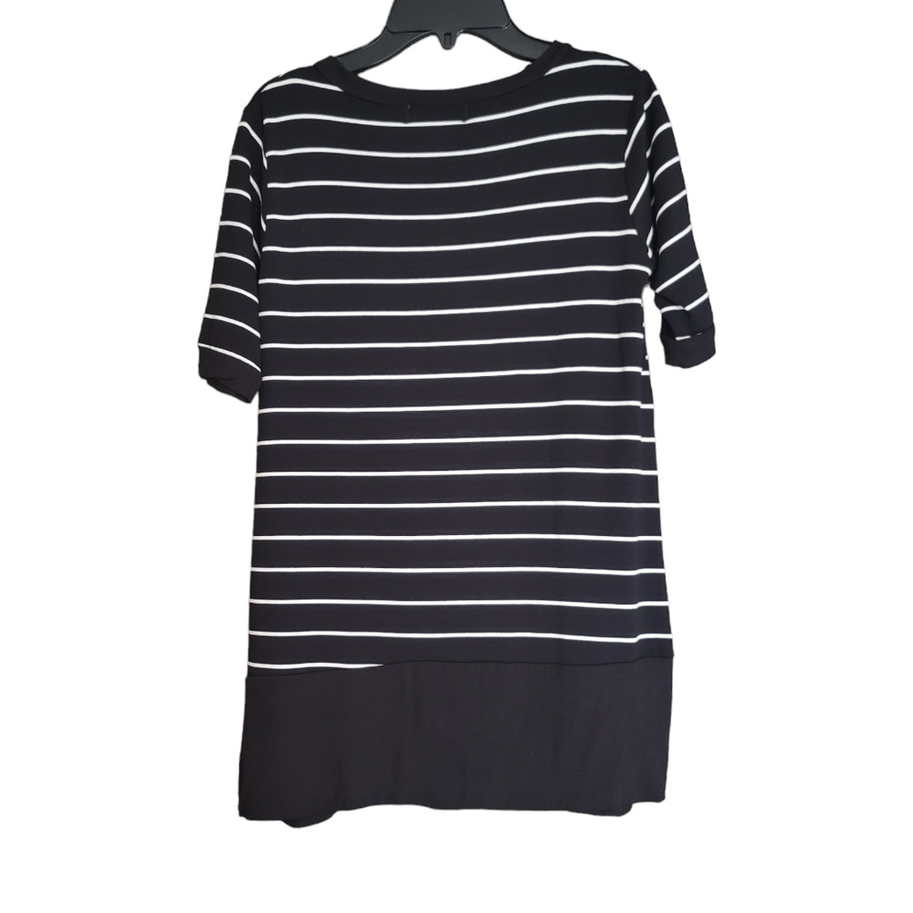 Mother 2 Be Maternity Nursing Wear Short Sleeve Black White Striped Top - Picture 2 of 10